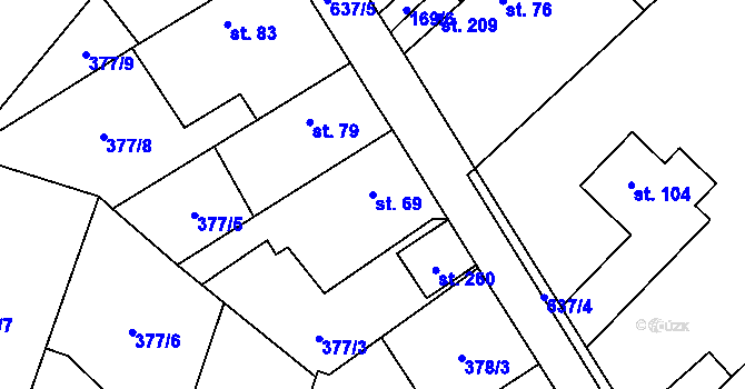 Parcela st. 69 v KÚ Račice u Štětí, Katastrální mapa