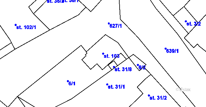 Parcela st. 103 v KÚ Račice u Štětí, Katastrální mapa