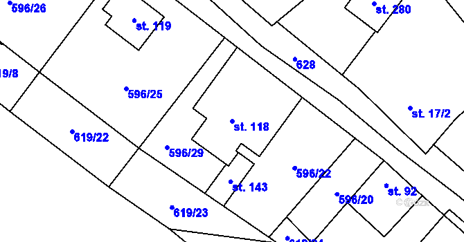 Parcela st. 118 v KÚ Račice u Štětí, Katastrální mapa