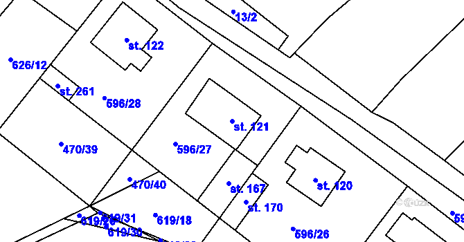 Parcela st. 121 v KÚ Račice u Štětí, Katastrální mapa
