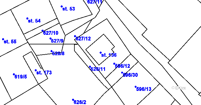 Parcela st. 136 v KÚ Račice u Štětí, Katastrální mapa