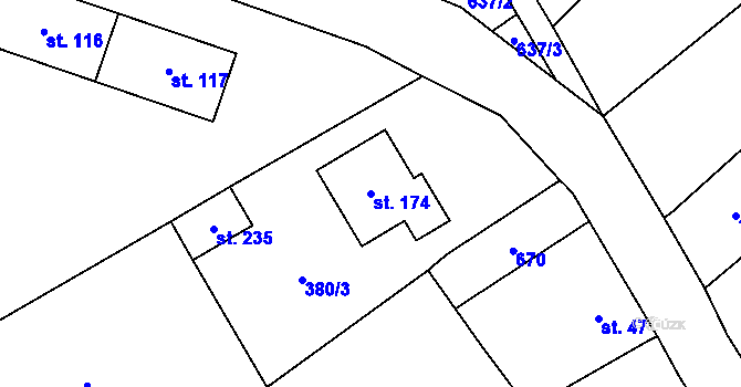 Parcela st. 174 v KÚ Račice u Štětí, Katastrální mapa