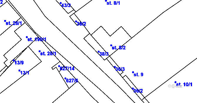 Parcela st. 38/3 v KÚ Račice u Štětí, Katastrální mapa