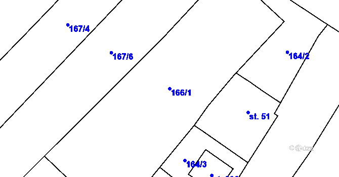 Parcela st. 166/1 v KÚ Račice u Štětí, Katastrální mapa