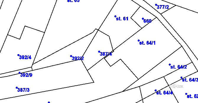Parcela st. 387/4 v KÚ Račice u Štětí, Katastrální mapa