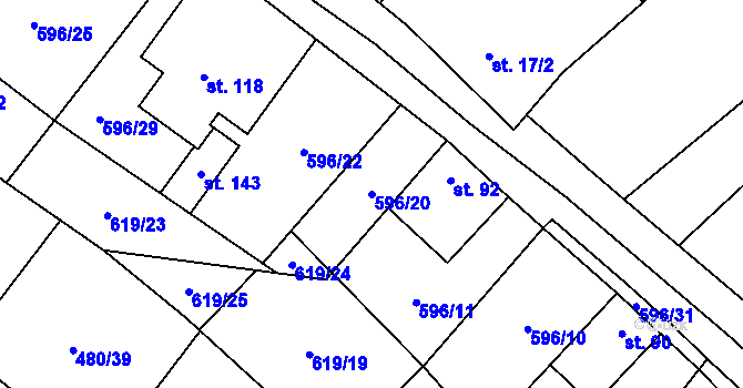 Parcela st. 596/20 v KÚ Račice u Štětí, Katastrální mapa
