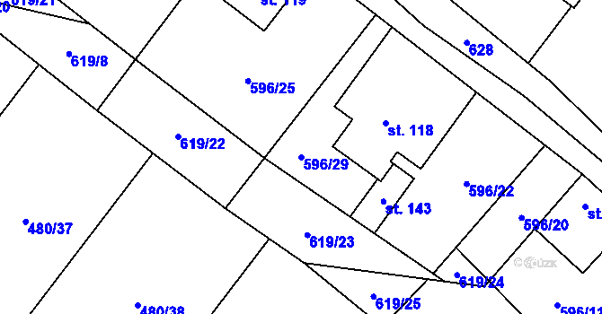 Parcela st. 596/29 v KÚ Račice u Štětí, Katastrální mapa