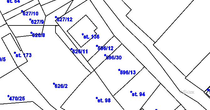 Parcela st. 596/30 v KÚ Račice u Štětí, Katastrální mapa
