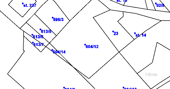 Parcela st. 604/12 v KÚ Račice u Štětí, Katastrální mapa