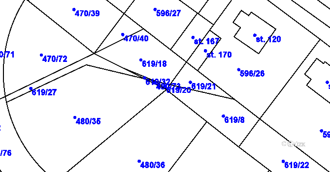 Parcela st. 619/20 v KÚ Račice u Štětí, Katastrální mapa