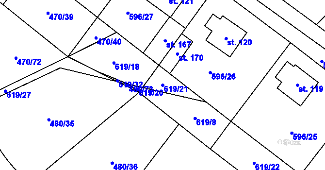 Parcela st. 619/21 v KÚ Račice u Štětí, Katastrální mapa