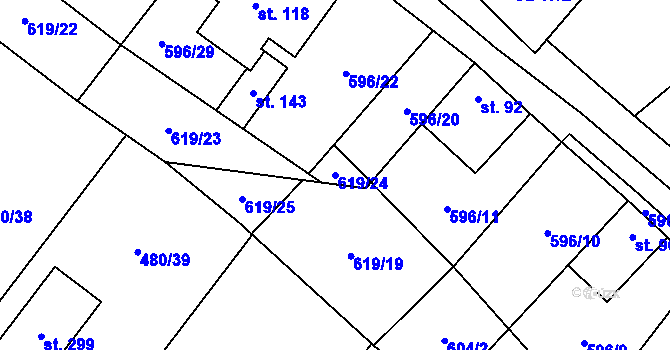Parcela st. 619/24 v KÚ Račice u Štětí, Katastrální mapa