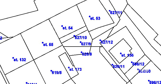 Parcela st. 627/9 v KÚ Račice u Štětí, Katastrální mapa