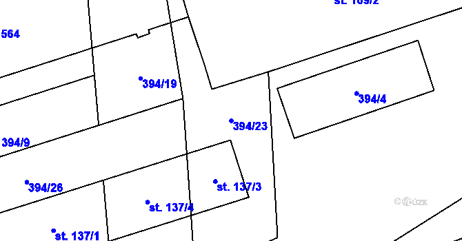 Parcela st. 394/23 v KÚ Račice u Štětí, Katastrální mapa