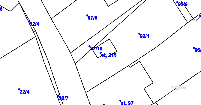 Parcela st. 215 v KÚ Račice u Štětí, Katastrální mapa
