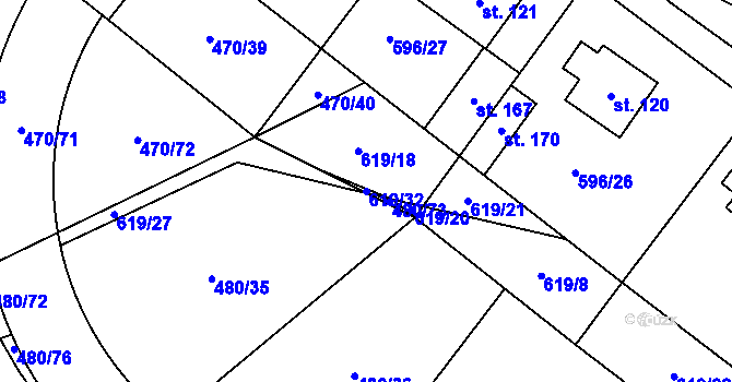 Parcela st. 619/32 v KÚ Račice u Štětí, Katastrální mapa