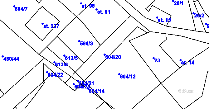Parcela st. 604/20 v KÚ Račice u Štětí, Katastrální mapa