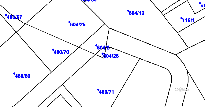 Parcela st. 604/26 v KÚ Račice u Štětí, Katastrální mapa