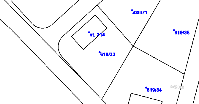 Parcela st. 619/33 v KÚ Račice u Štětí, Katastrální mapa