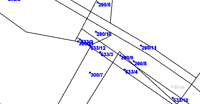 Parcela st. 533/3 v KÚ Račice u Dlouhého, Katastrální mapa