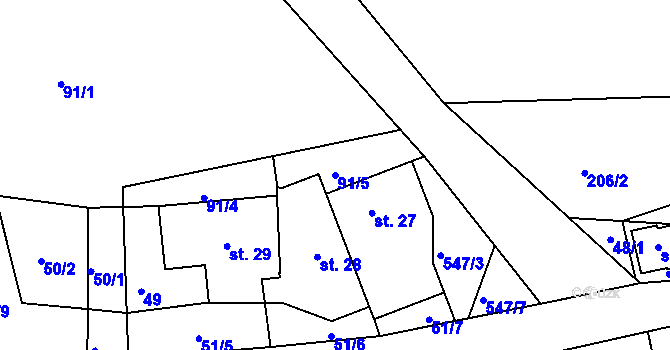 Parcela st. 91/5 v KÚ Račice u Dlouhého, Katastrální mapa