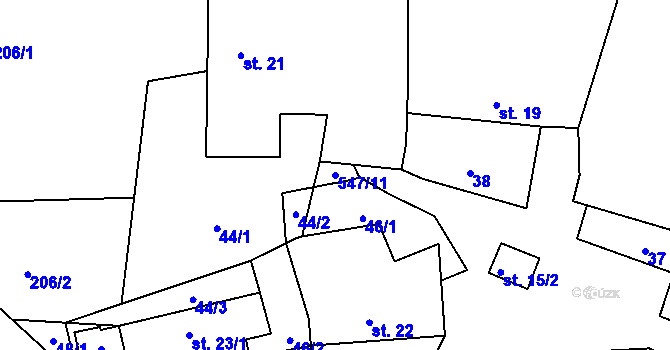 Parcela st. 547/11 v KÚ Račice u Dlouhého, Katastrální mapa