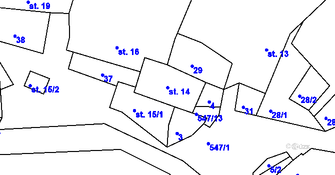 Parcela st. 14 v KÚ Račice u Dlouhého, Katastrální mapa