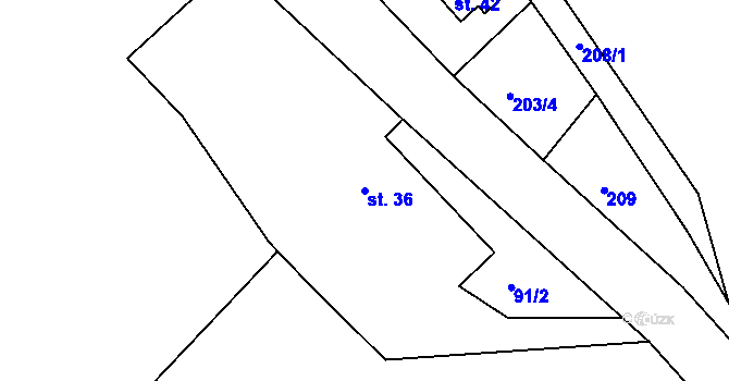 Parcela st. 36 v KÚ Račice u Dlouhého, Katastrální mapa
