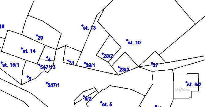 Parcela st. 28/2 v KÚ Račice u Dlouhého, Katastrální mapa