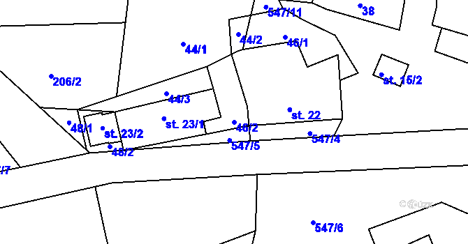 Parcela st. 46/2 v KÚ Račice u Dlouhého, Katastrální mapa
