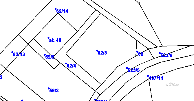 Parcela st. 62/3 v KÚ Račice u Dlouhého, Katastrální mapa