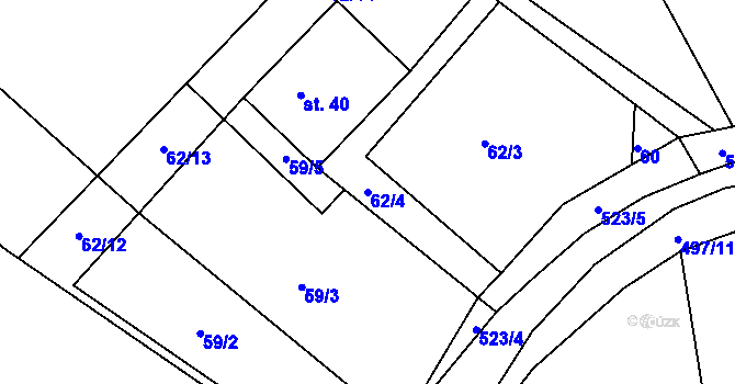 Parcela st. 62/4 v KÚ Račice u Dlouhého, Katastrální mapa