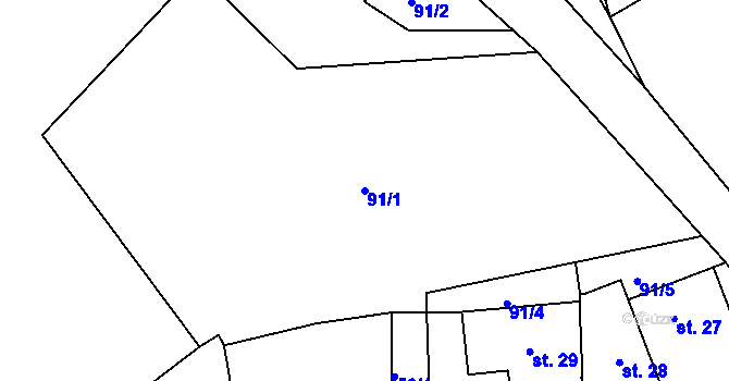 Parcela st. 91/1 v KÚ Račice u Dlouhého, Katastrální mapa