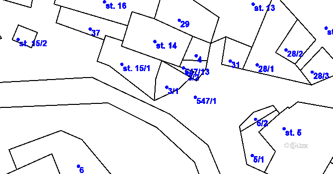 Parcela st. 3/1 v KÚ Račice u Dlouhého, Katastrální mapa