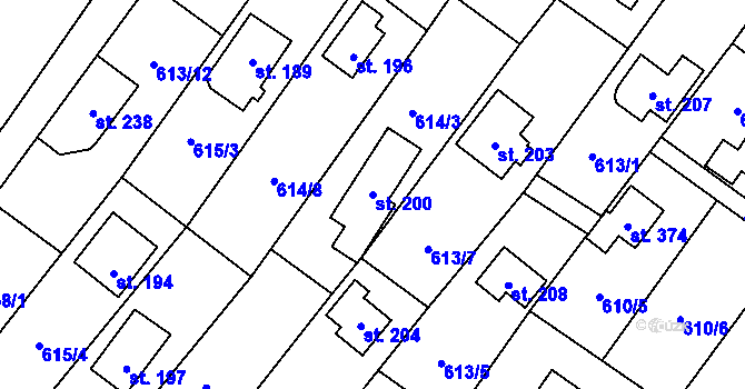 Parcela st. 200 v KÚ Pístovice, Katastrální mapa