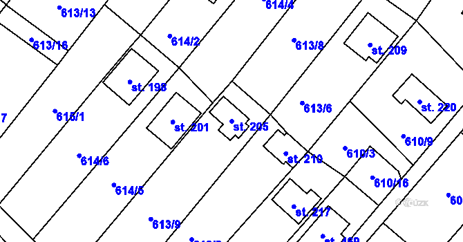 Parcela st. 205 v KÚ Pístovice, Katastrální mapa