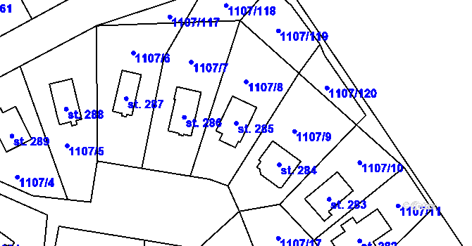 Parcela st. 285 v KÚ Pístovice, Katastrální mapa