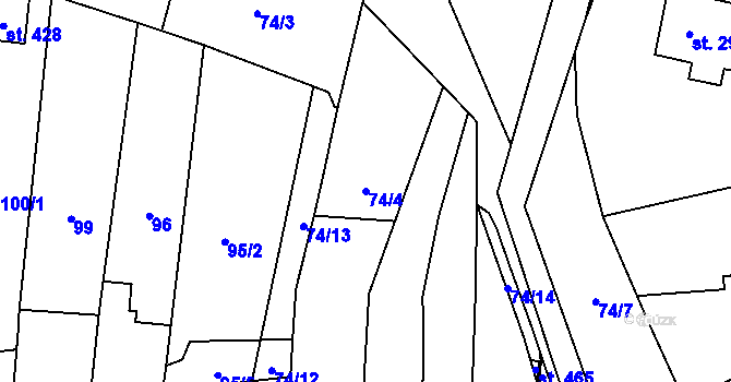 Parcela st. 74/4 v KÚ Pístovice, Katastrální mapa