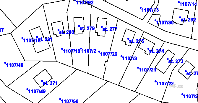 Parcela st. 1107/20 v KÚ Pístovice, Katastrální mapa