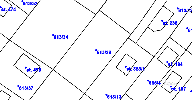 Parcela st. 613/29 v KÚ Pístovice, Katastrální mapa