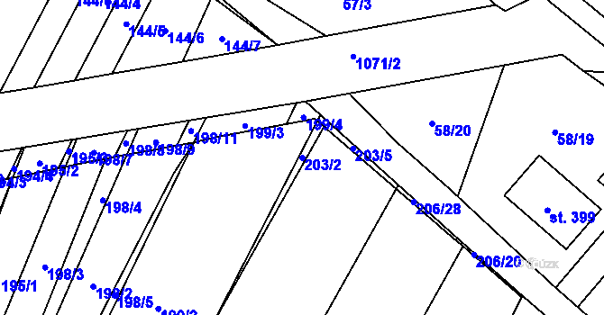 Parcela st. 203/2 v KÚ Pístovice, Katastrální mapa
