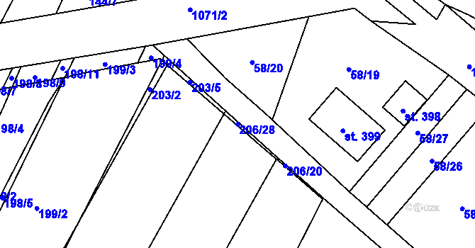 Parcela st. 206/28 v KÚ Pístovice, Katastrální mapa