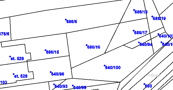 Parcela st. 686/16 v KÚ Pístovice, Katastrální mapa