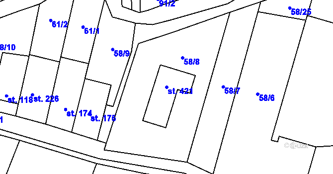 Parcela st. 421 v KÚ Pístovice, Katastrální mapa
