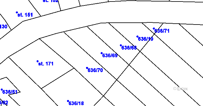 Parcela st. 636/69 v KÚ Pístovice, Katastrální mapa