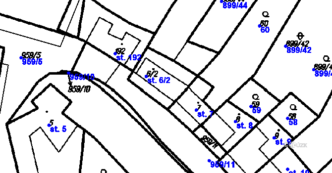 Parcela st. 6/1 v KÚ Račice, Katastrální mapa
