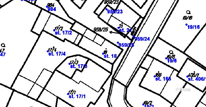 Parcela st. 18 v KÚ Račice, Katastrální mapa