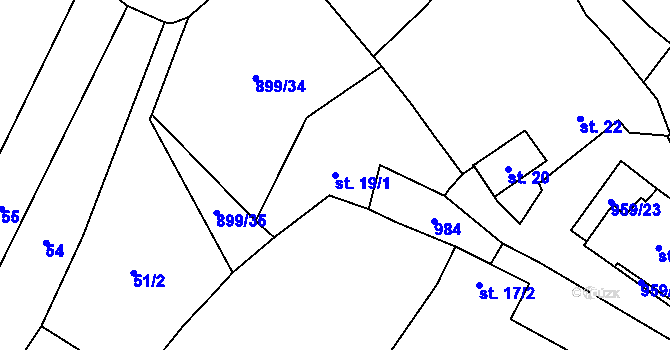 Parcela st. 19/1 v KÚ Račice, Katastrální mapa