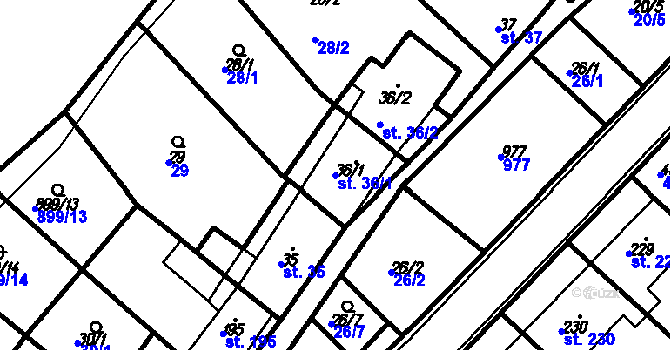 Parcela st. 36/1 v KÚ Račice, Katastrální mapa