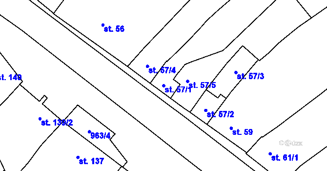 Parcela st. 57/1 v KÚ Račice, Katastrální mapa